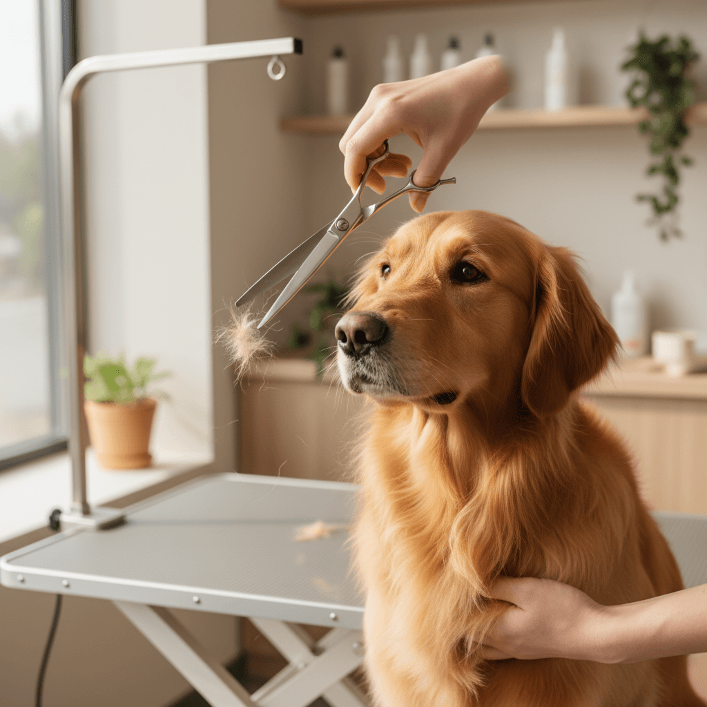 Toilettage professionnel d'un golden retriever